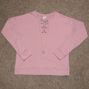 LS sweater with lace front